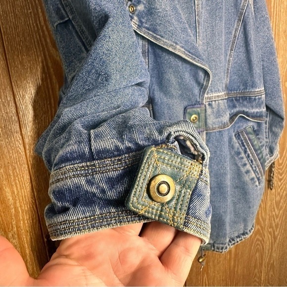 Vintage 90 Western Aztec Lined Denim Coat Women 2X Heavyweight Barn Chore Jacket - Picture 4 of 16